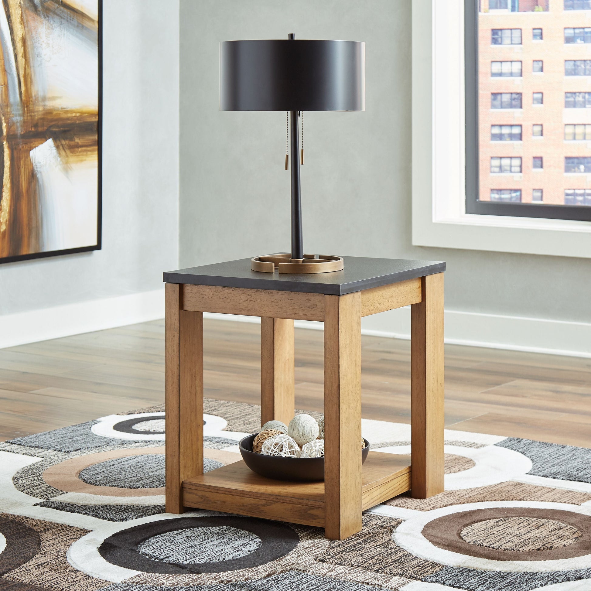 Signature Design by Ashley® Quentina - Light Brown / Black - Rectangular End Table | Meri Furniture