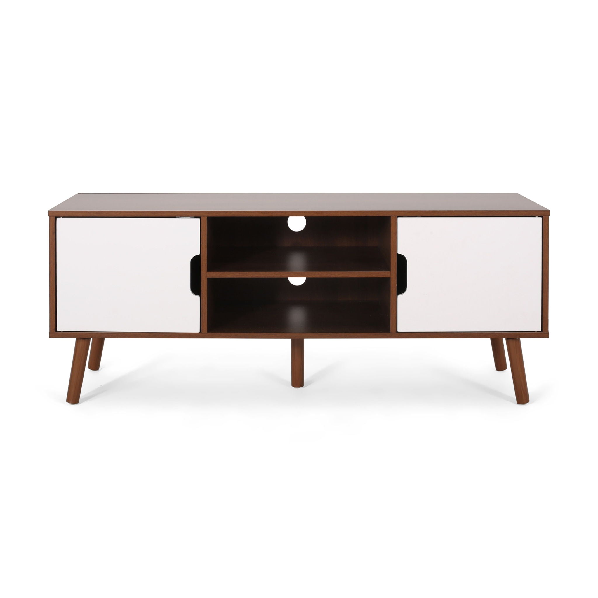 TV Stand With Shelves And Splayed Legs - White / Walnut
