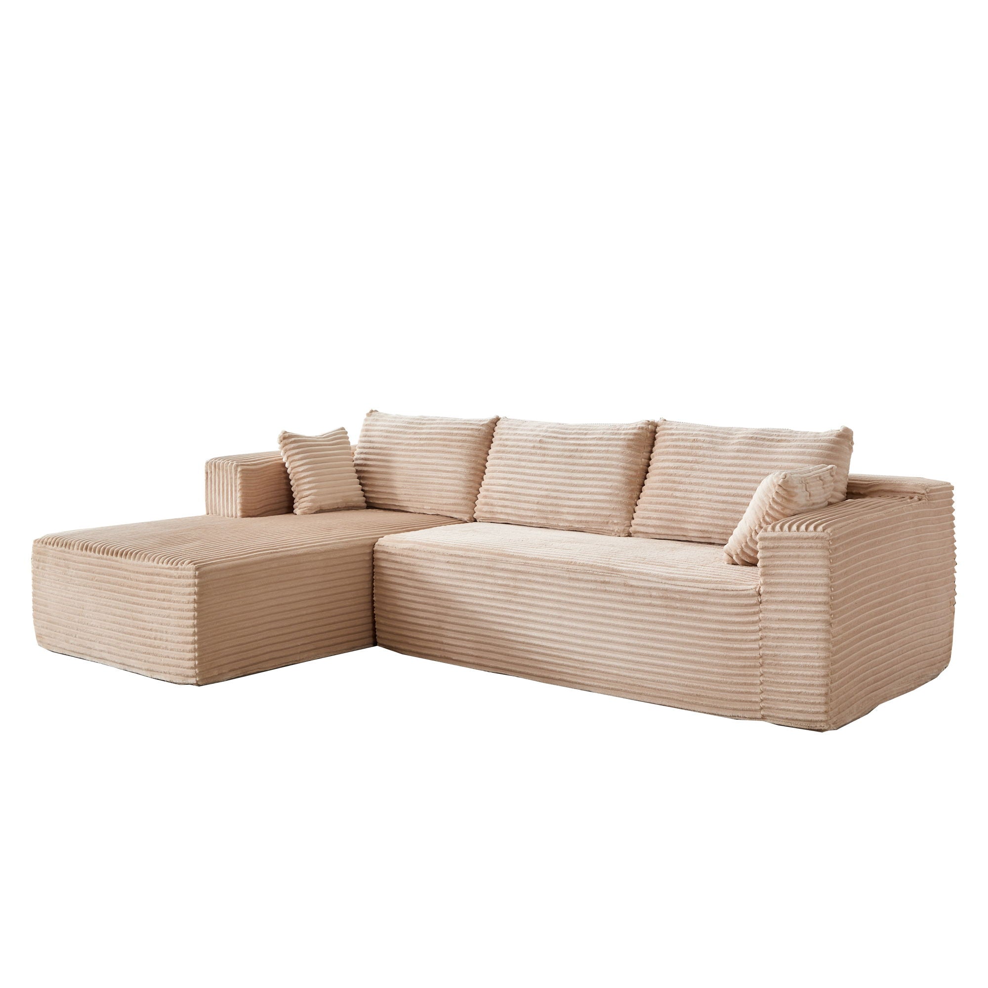 Compression Sectional Couch With Comfy Chaise, Boneless L Shape Sofa With Deep Seat