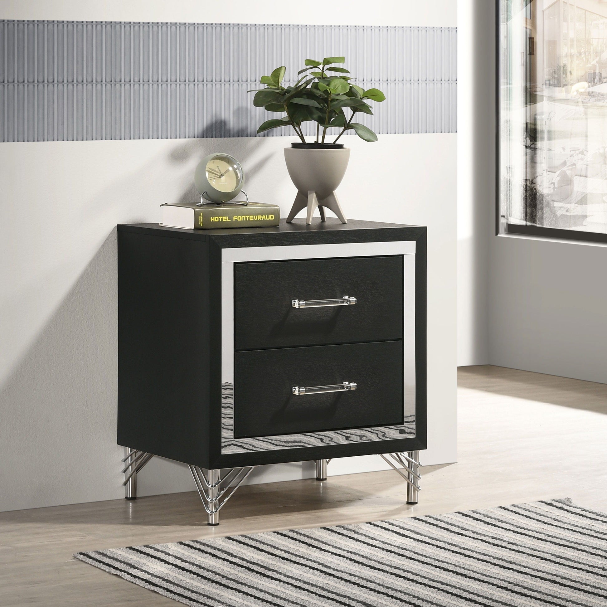 Coaster Fine Furniture Lucia - 2-Drawer Nightstand Bedside Table - Black | Meri Furniture