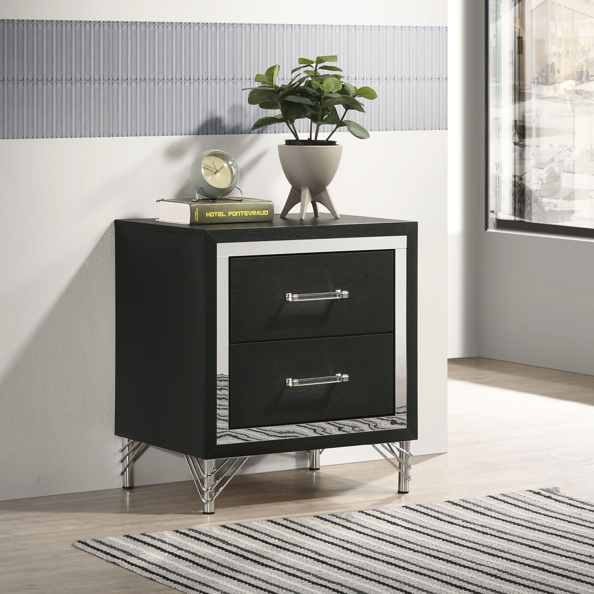 Coaster Fine Furniture Lucia - 2-Drawer Nightstand Bedside Table - Black | Meri Furniture