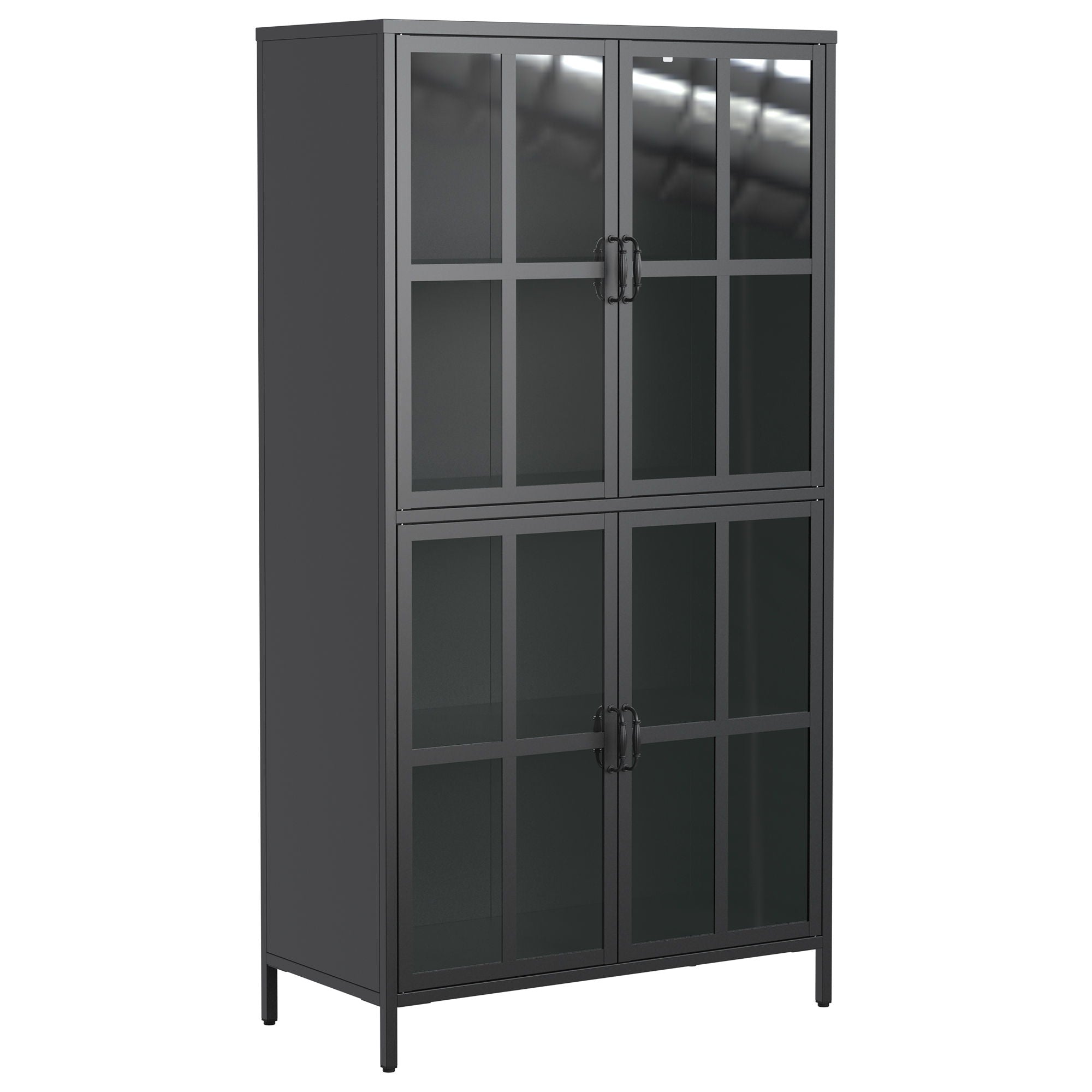 Premium Metal Storage Cabinet With Tempered Glass Doors, Adjustable Shelves, And Anti Tipping Device - Black
