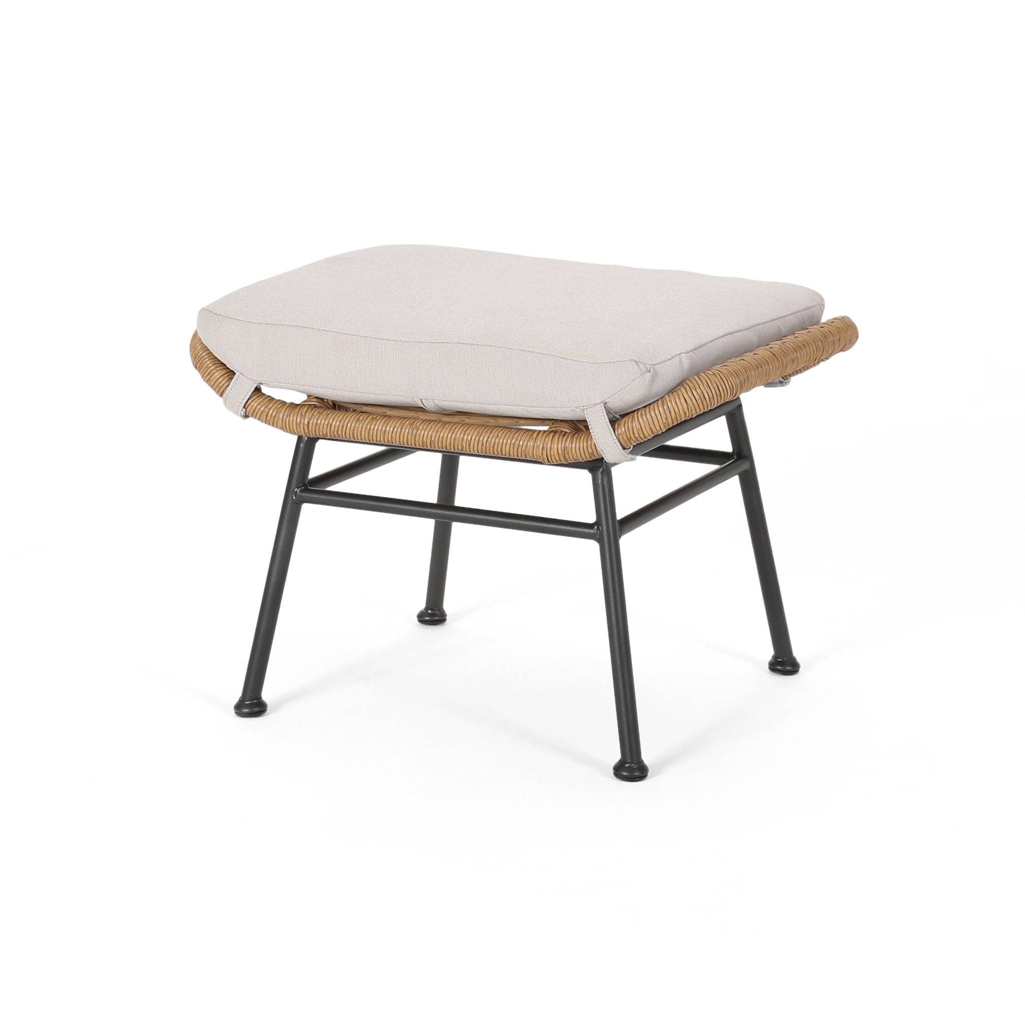 Outdoor Modern Boho Wicker Ottoman With Cushions (Set of 2)