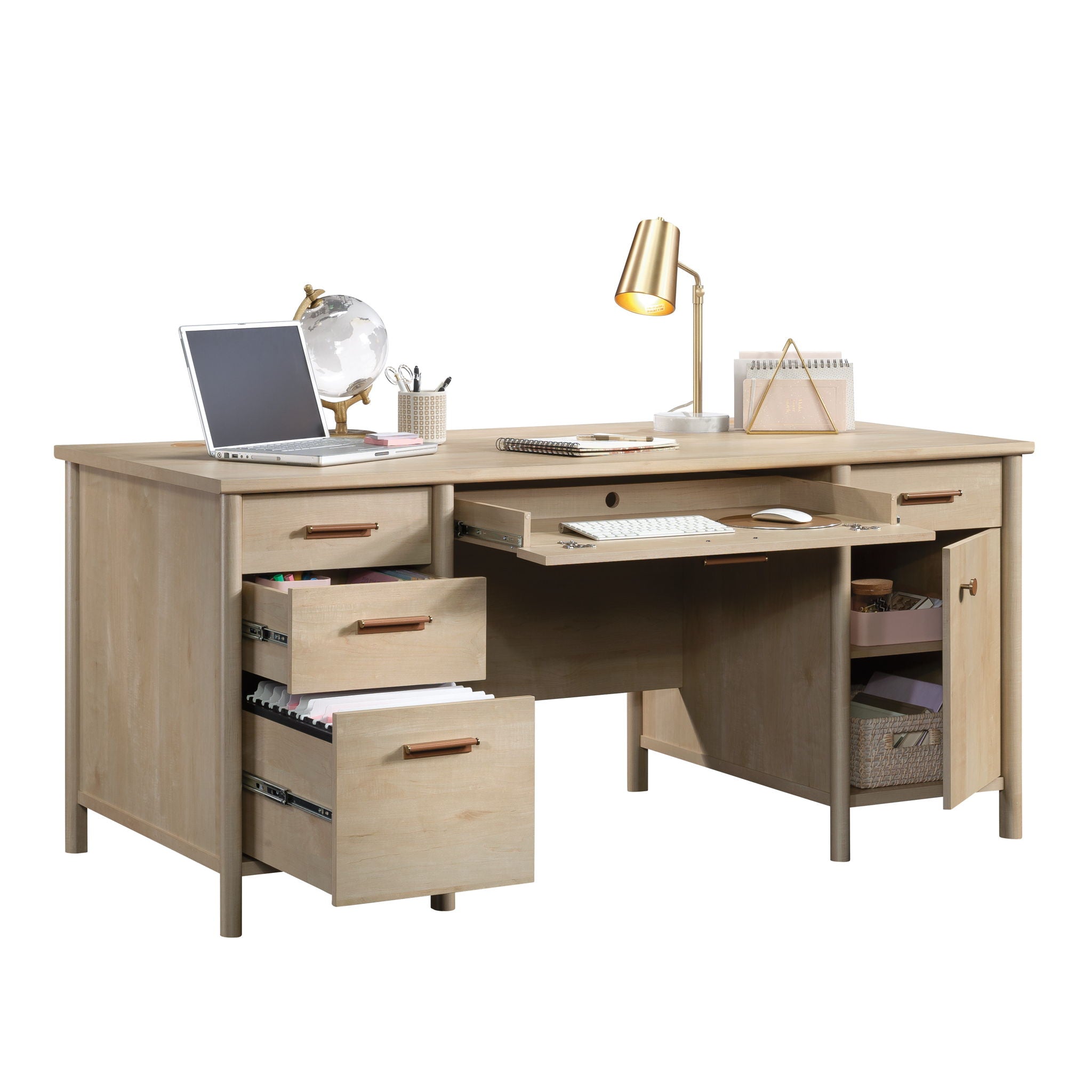 Executive Desk with Storage in Natural Maple