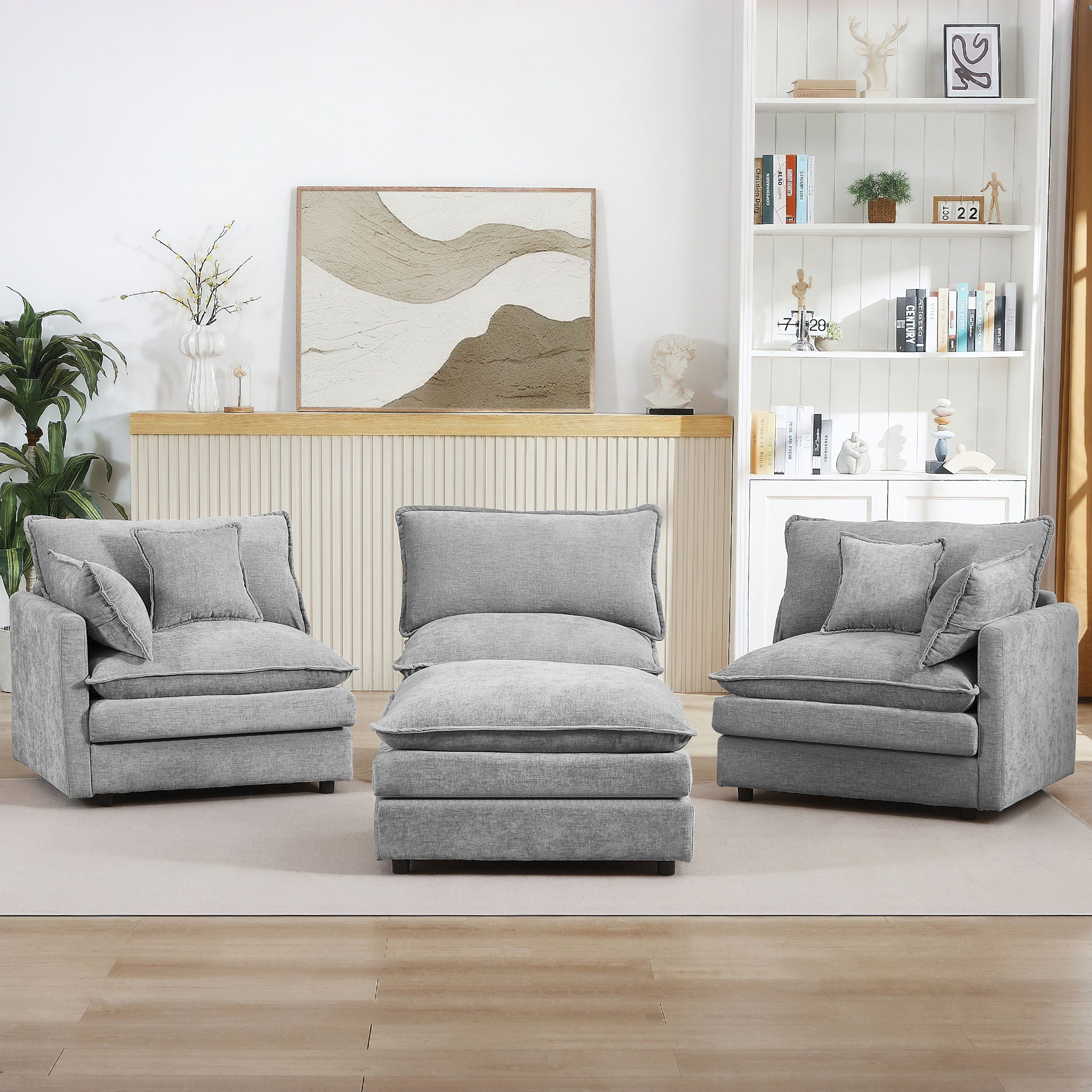 Contemporary Modular Sectional Sofa Set With Movable Ottoman