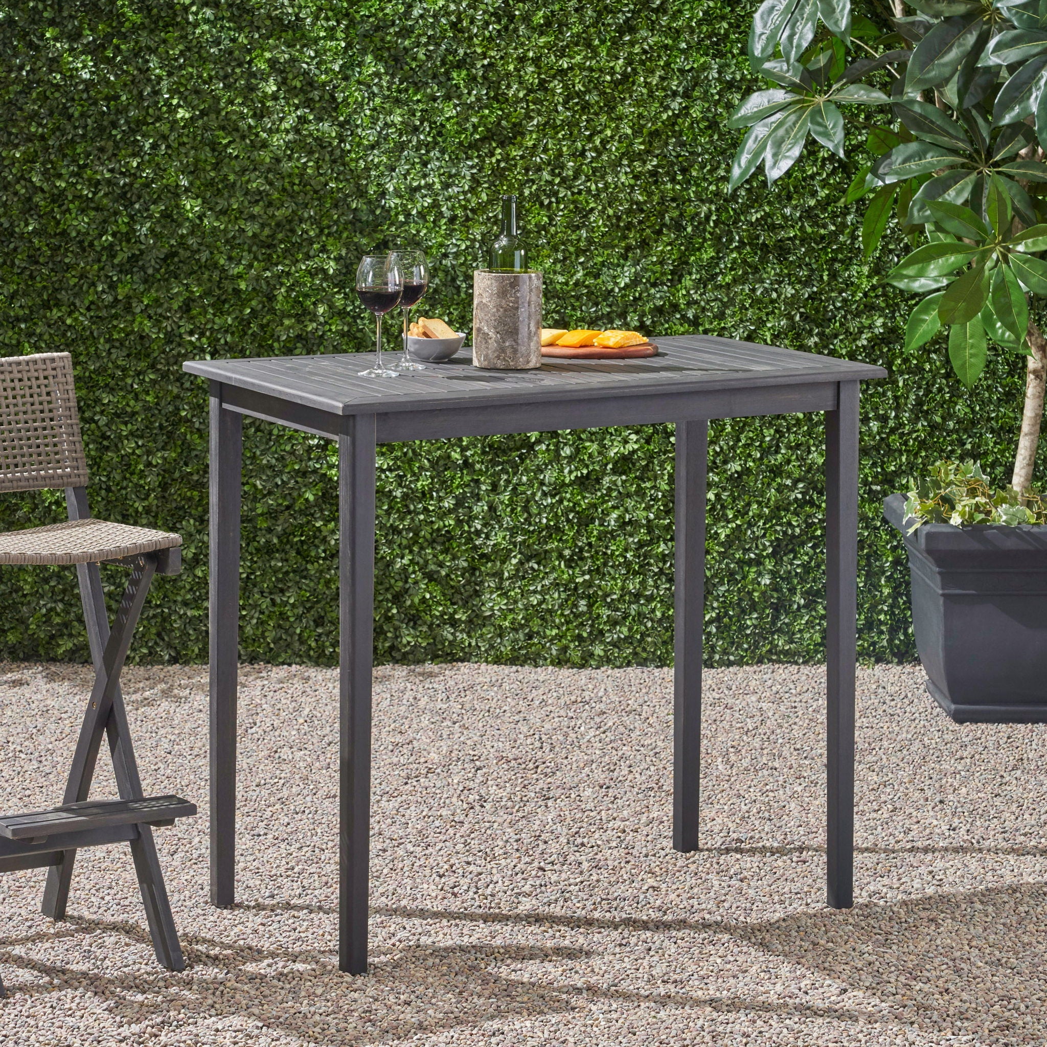 Outdoor Minimalist Acacia Wood Rectangle Bar Table