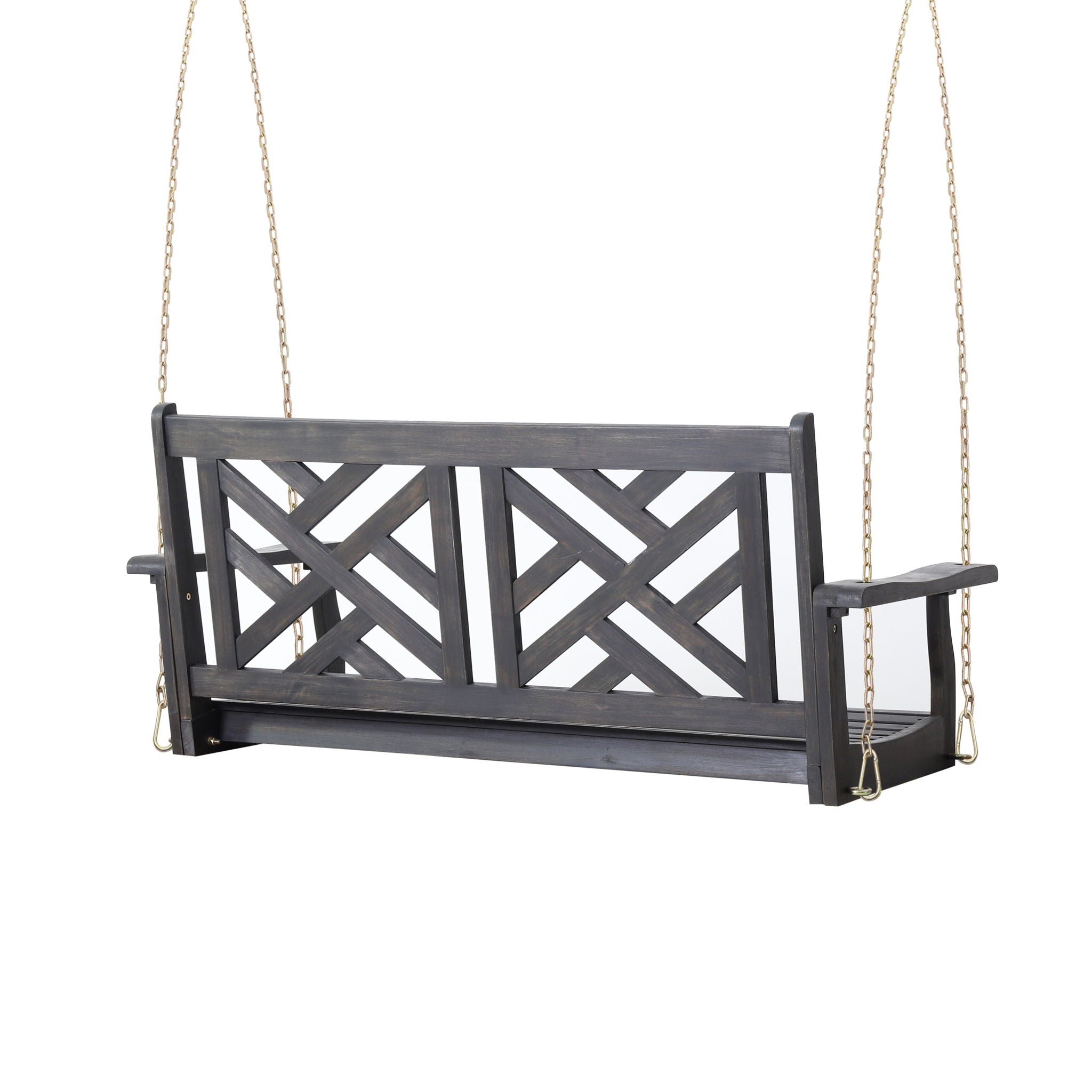 Alejandro - Acacia Wood Porch Swing With Slat Panel Seating