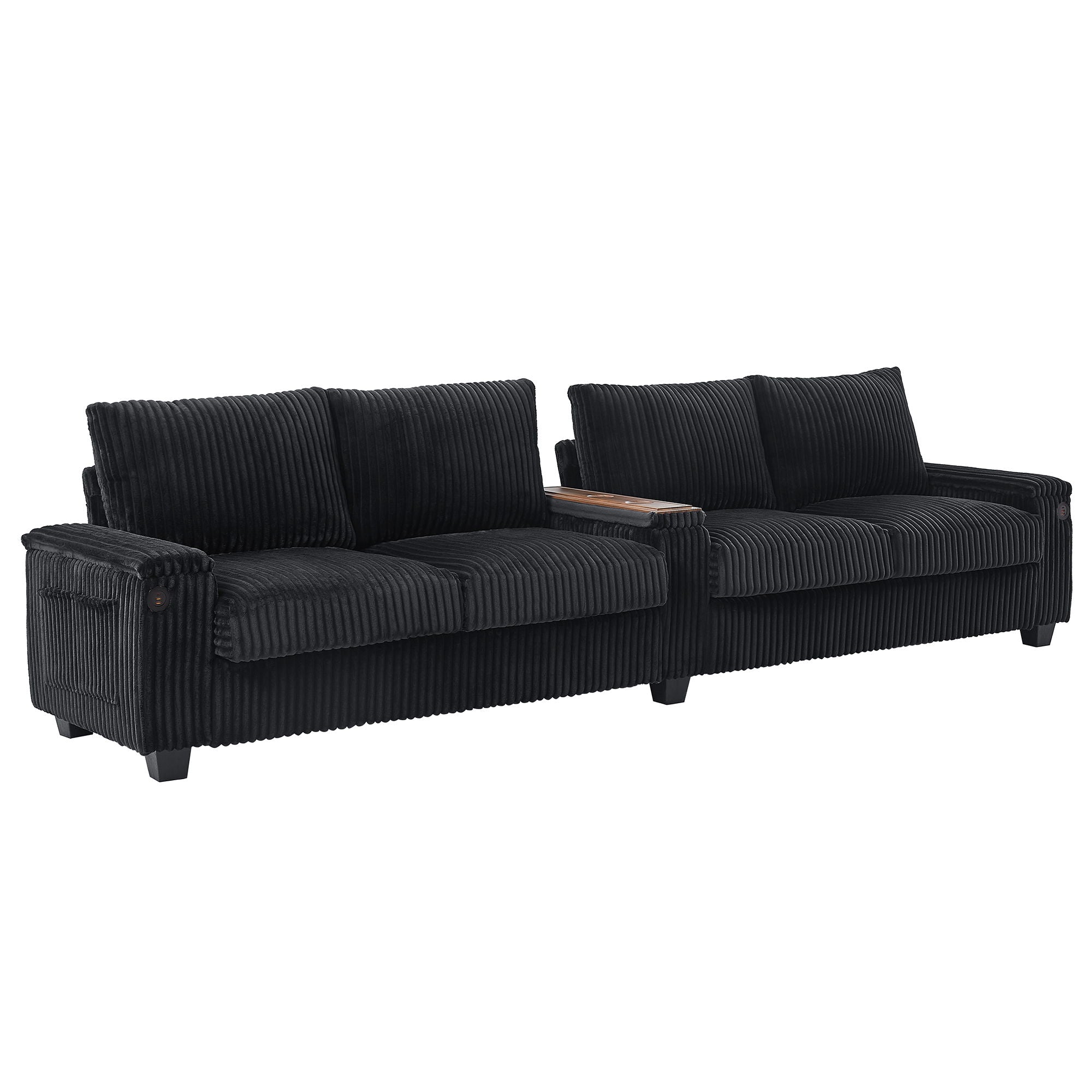 Modern 4 Seater Corduroy Sofa Couch With USB Ports And Hidden Storage