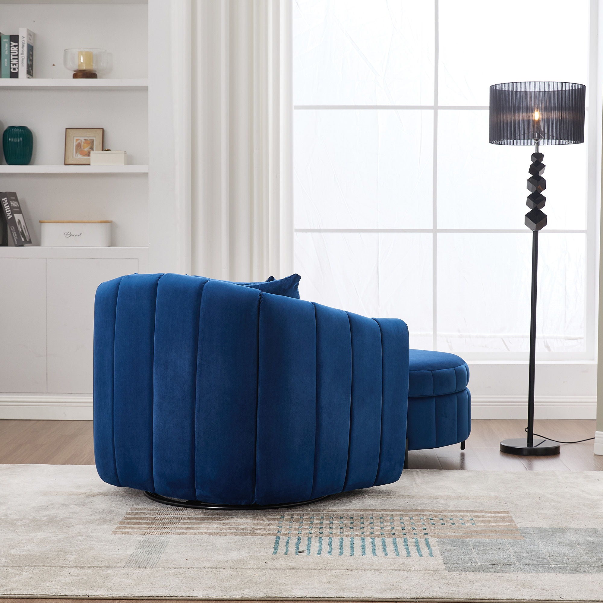 Oversized Velvet Swivel Barrel Accent Chair And Ottoman Set With Storage