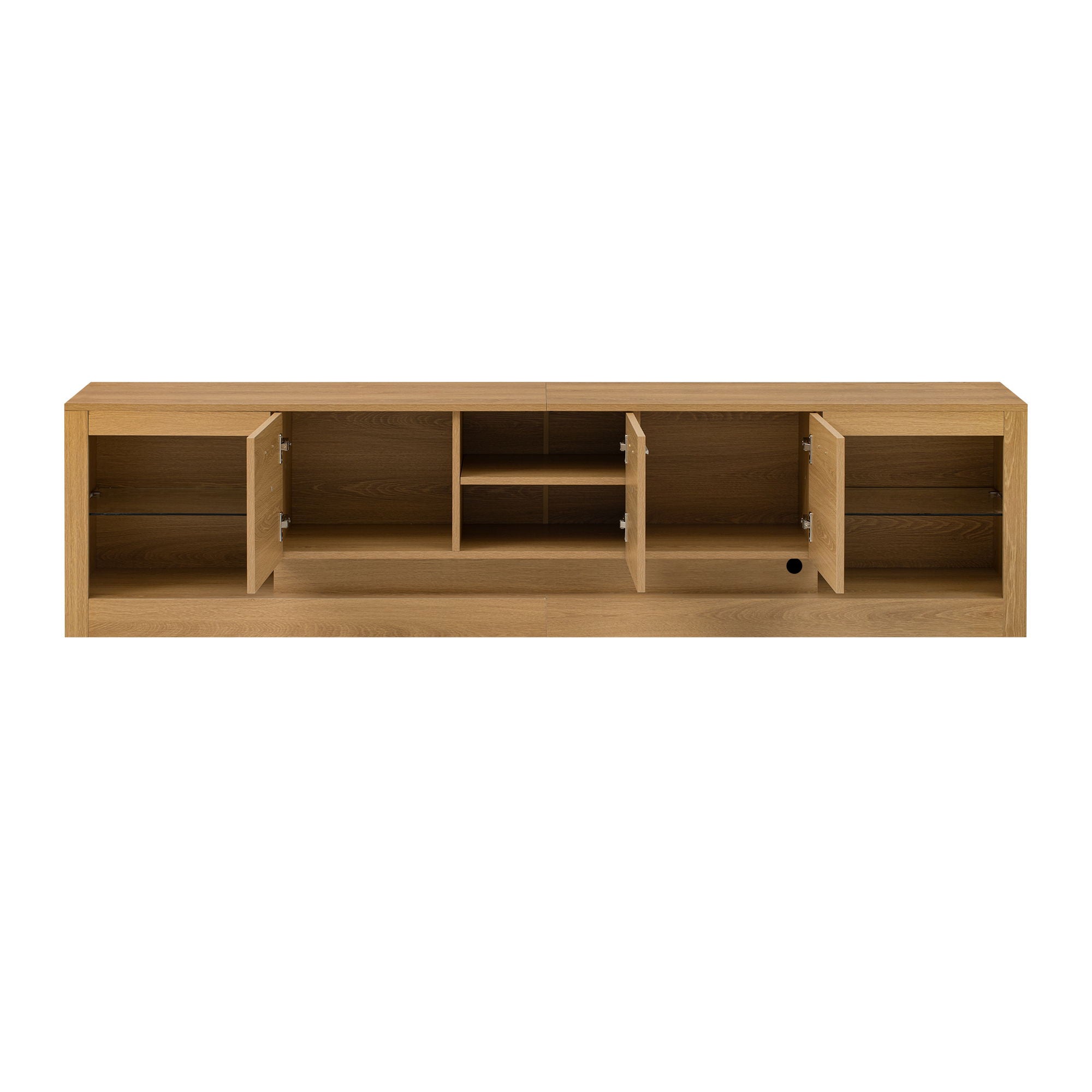 TV Stand With 6 Cabinets & 2 Open Compartments, Entertainment Center For TVs Up To 90'', Television Console - Natural Wood
