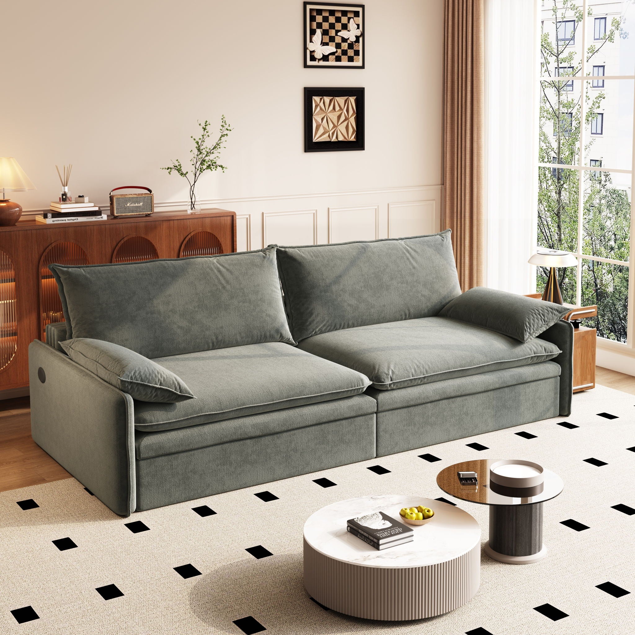 4 Seat Convertible Sleeper Sofa Bed, Modern With Storage