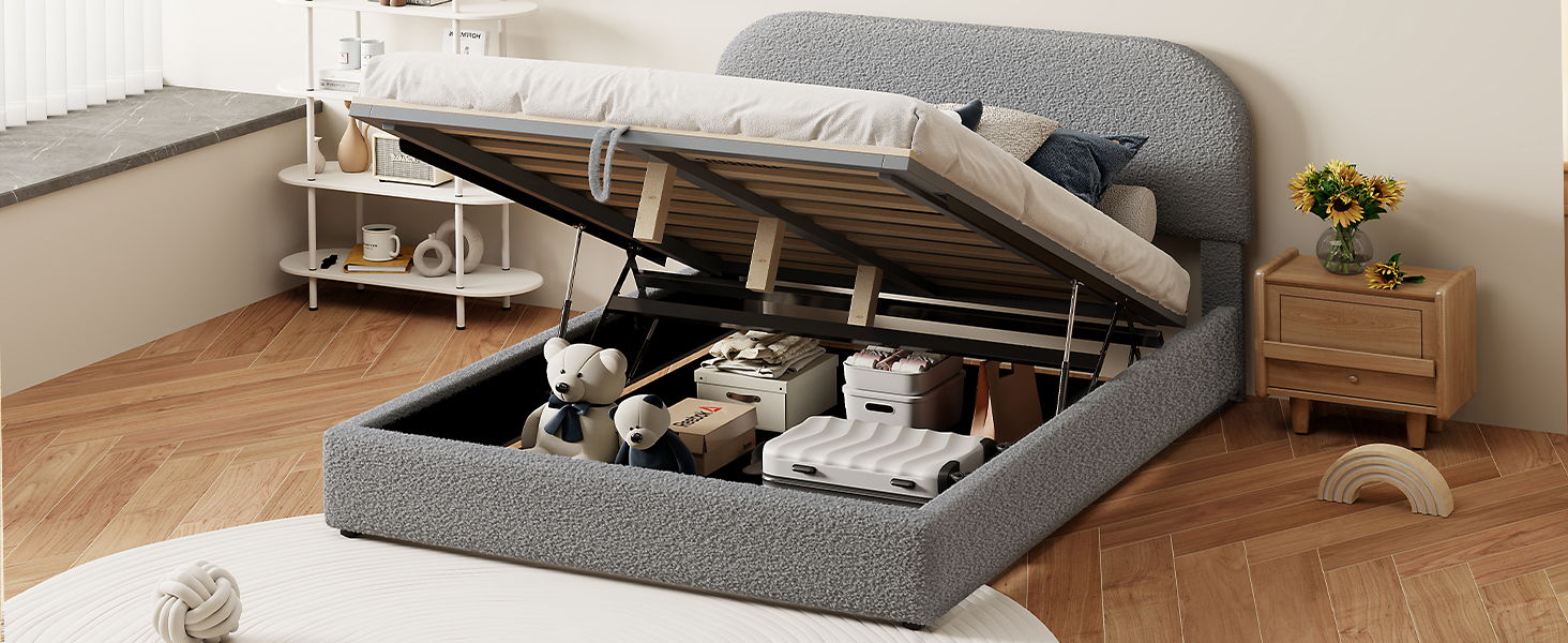 Upholstered Platform Bed With Hydraulic Storage System