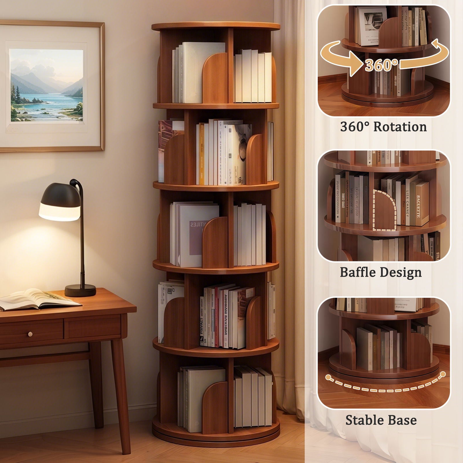 5 Tier Rotating Bookshelf, Spinning Design
