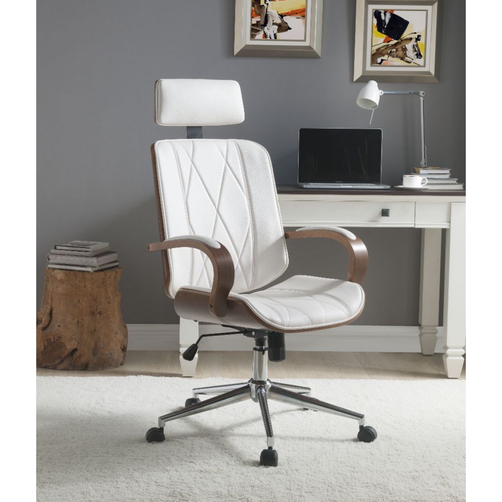 ACME Yoselin - Office Chair - White PU & Walnut | Meri Furniture