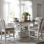 Liberty Furniture Magnolia Manor - 5 Piece Gathering Table Set - Upholstered Chairs - White | Meri Furniture