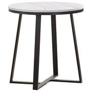 Coaster Fine Furniture Hugo - Round Faux Marble End Table - White And Matte Black | Meri Furniture