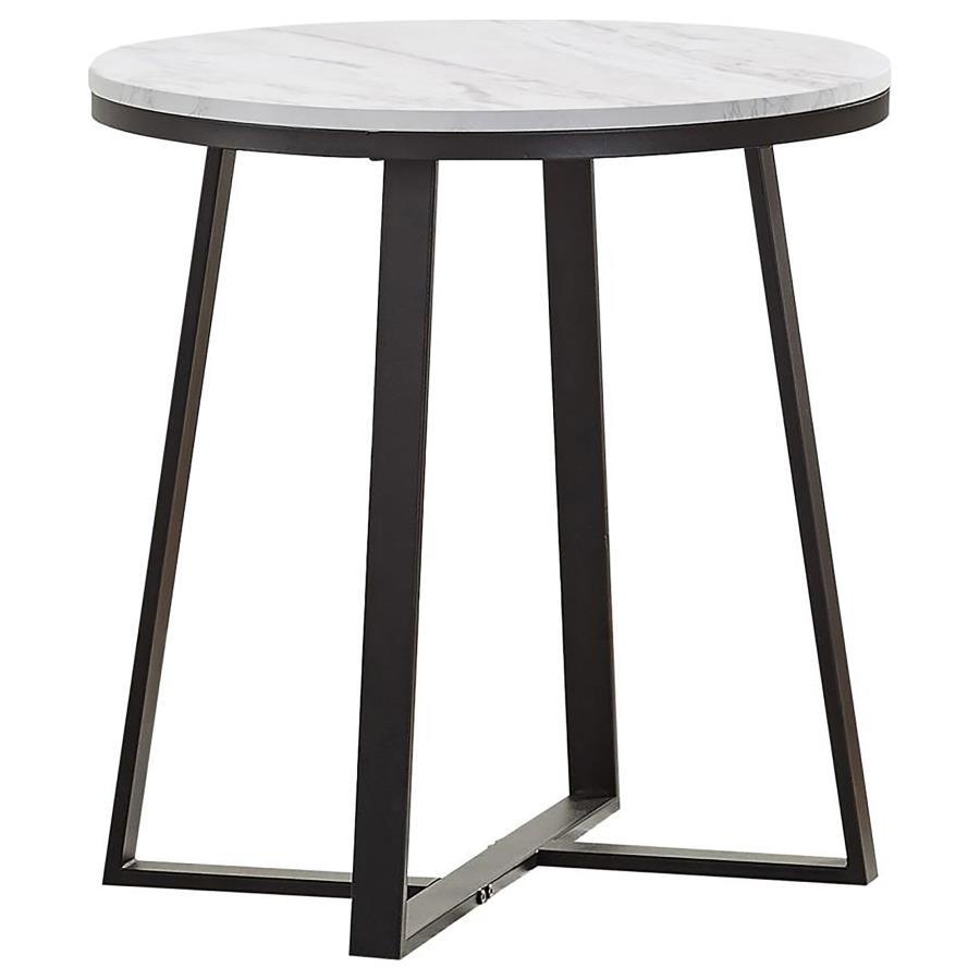 Coaster Fine Furniture Hugo - Round Faux Marble End Table - White And Matte Black | Meri Furniture