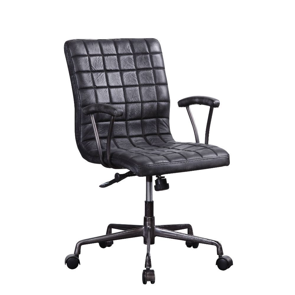 ACME Barack - Executive Office Chair - Vintage Black Top Grain Leather & Aluminum | Meri Furniture
