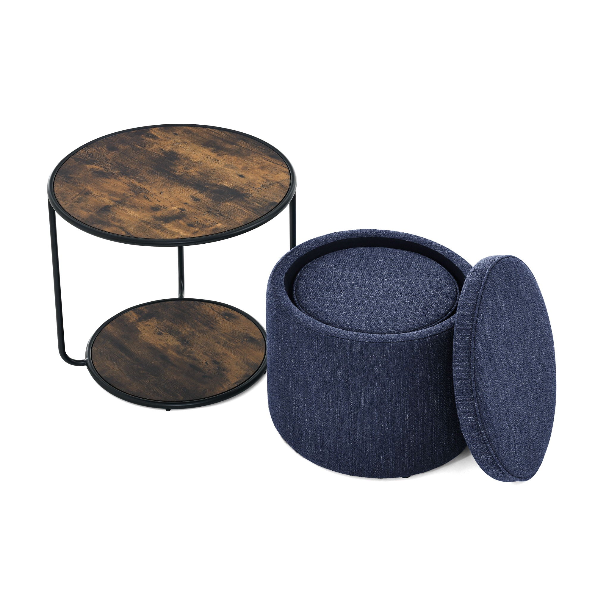 Multi Functional Ottoman And Table Set With Drum Stool