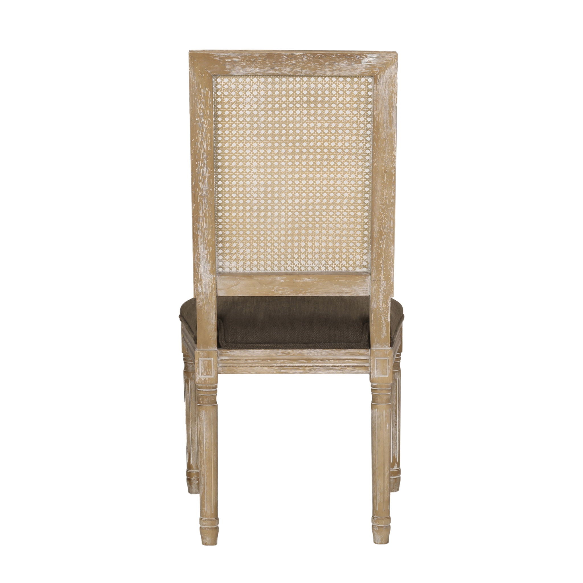 French Country Dining Chair With Rectangular Cane Backrest And Smooth Upholstered Seating