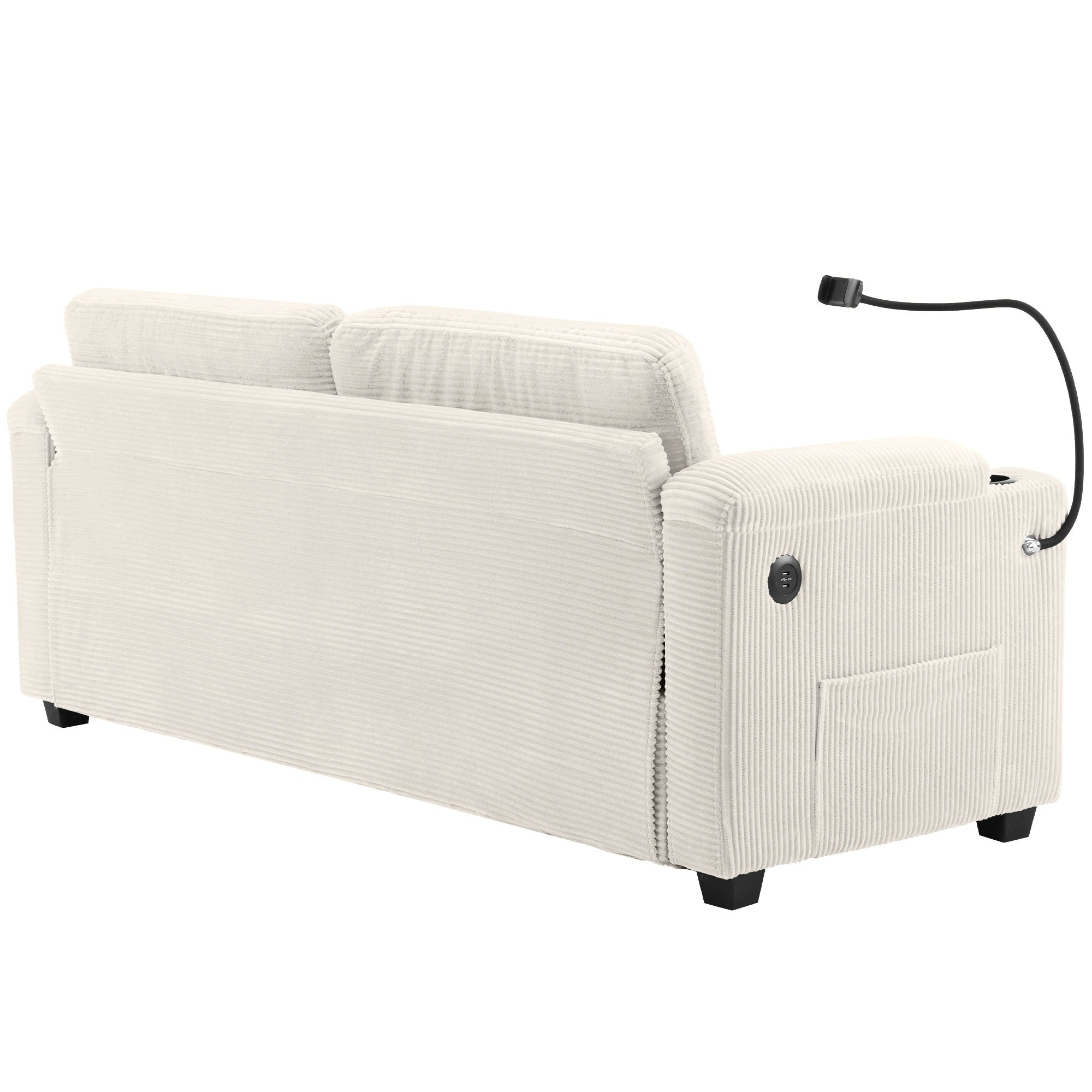Corduroy Sleeper Sofa Loveseat Sofa With Full Size Mattress, 2 USB Ports, 2 Cup Holders, 2 Side Pockets And Phone Holder