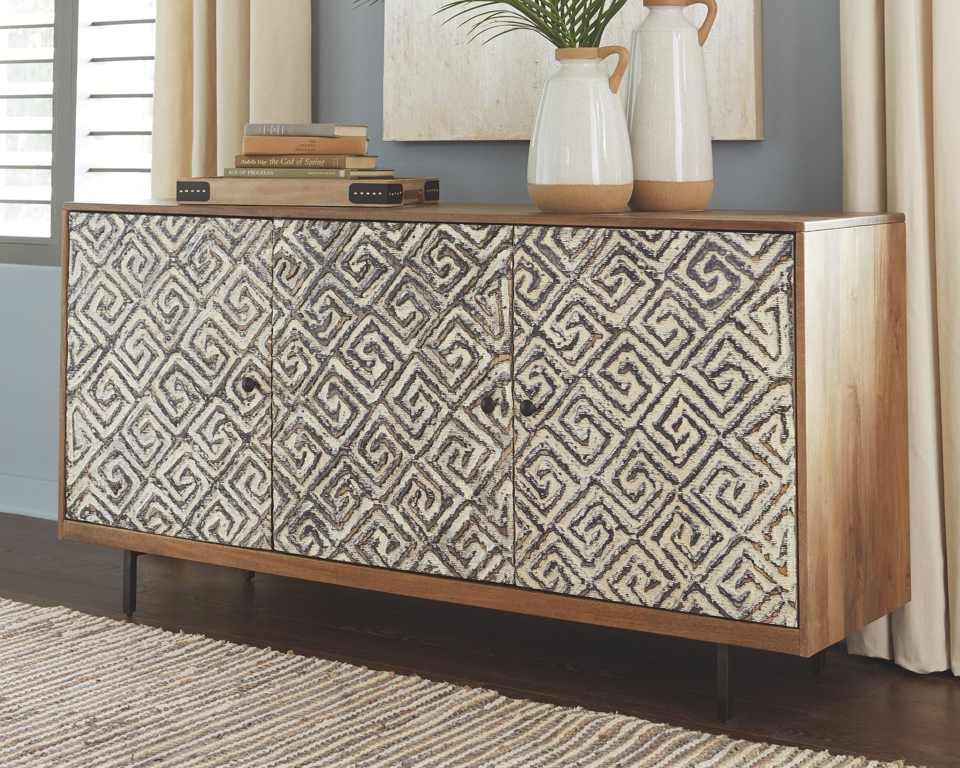 Ashley Furniture Kerrings - Brown / Black/white - Accent Cabinet | Meri Furniture