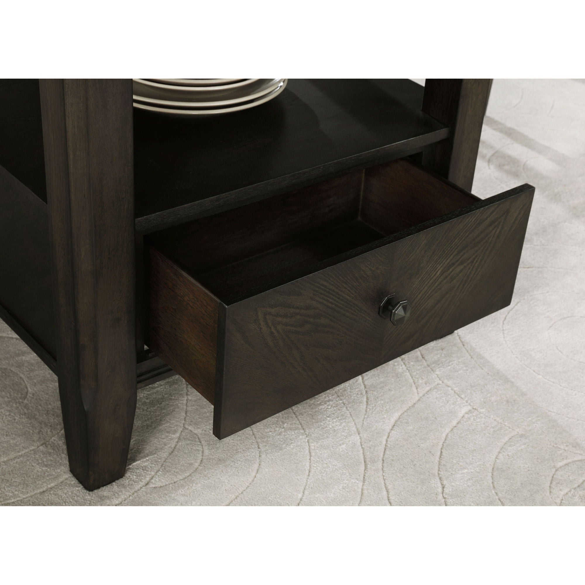 Fulton - Round Dining Table With Drawer - Dark Brown