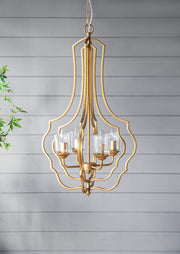 4 Light Metal Chandelier, Hanging Light Fixture With Adjustable Chain For Kitchen, Bulb Not Included - Gold