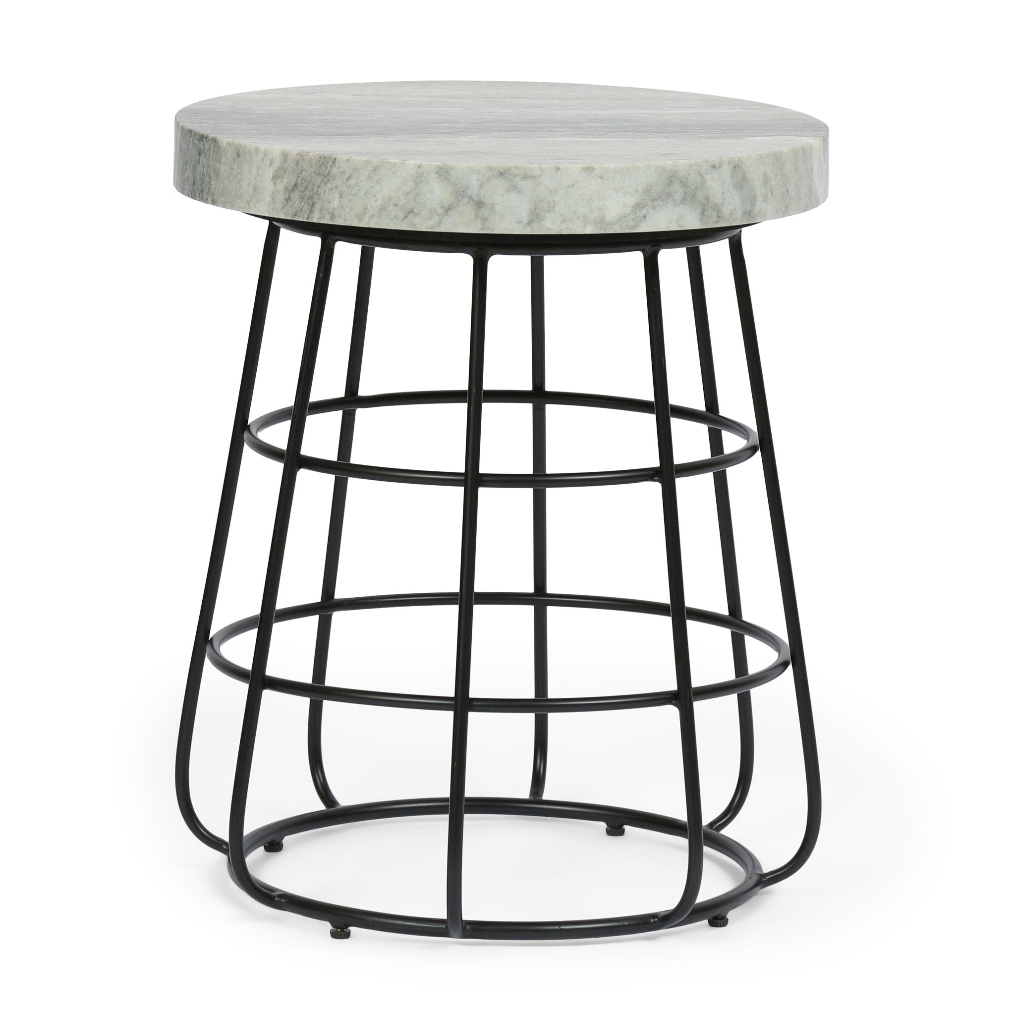 Side Table With Marble Top And Iron Base - Black / White