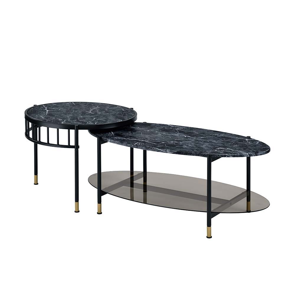 ACME Silas - Coffee Table - Faux Marble Top & Black Finish | Meri Furniture