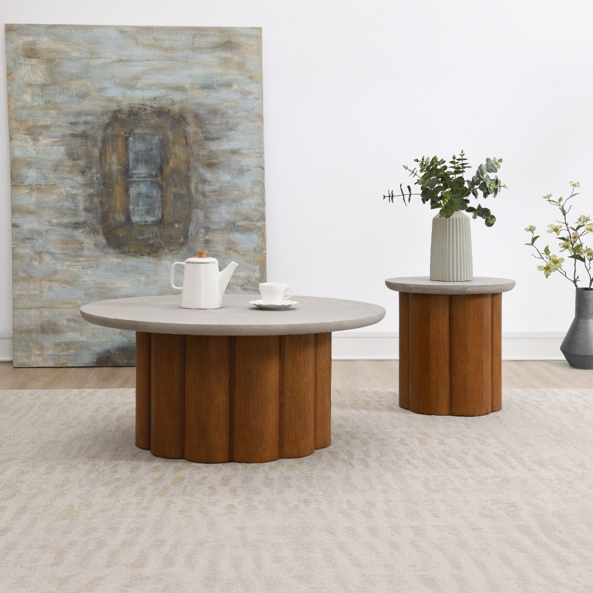 ACME Evelyn - Coffee Table - Faux Concrete Top & Walnut Finish | Meri Furniture