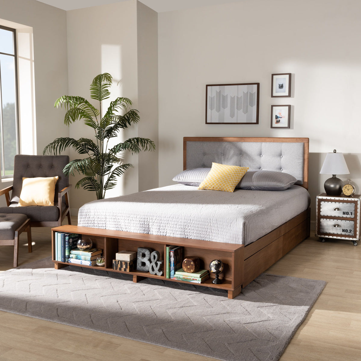 Cosma Modern Transitional Ash Walnut Brown Finished Wood 4-Drawer King Size Platform Storage Bed