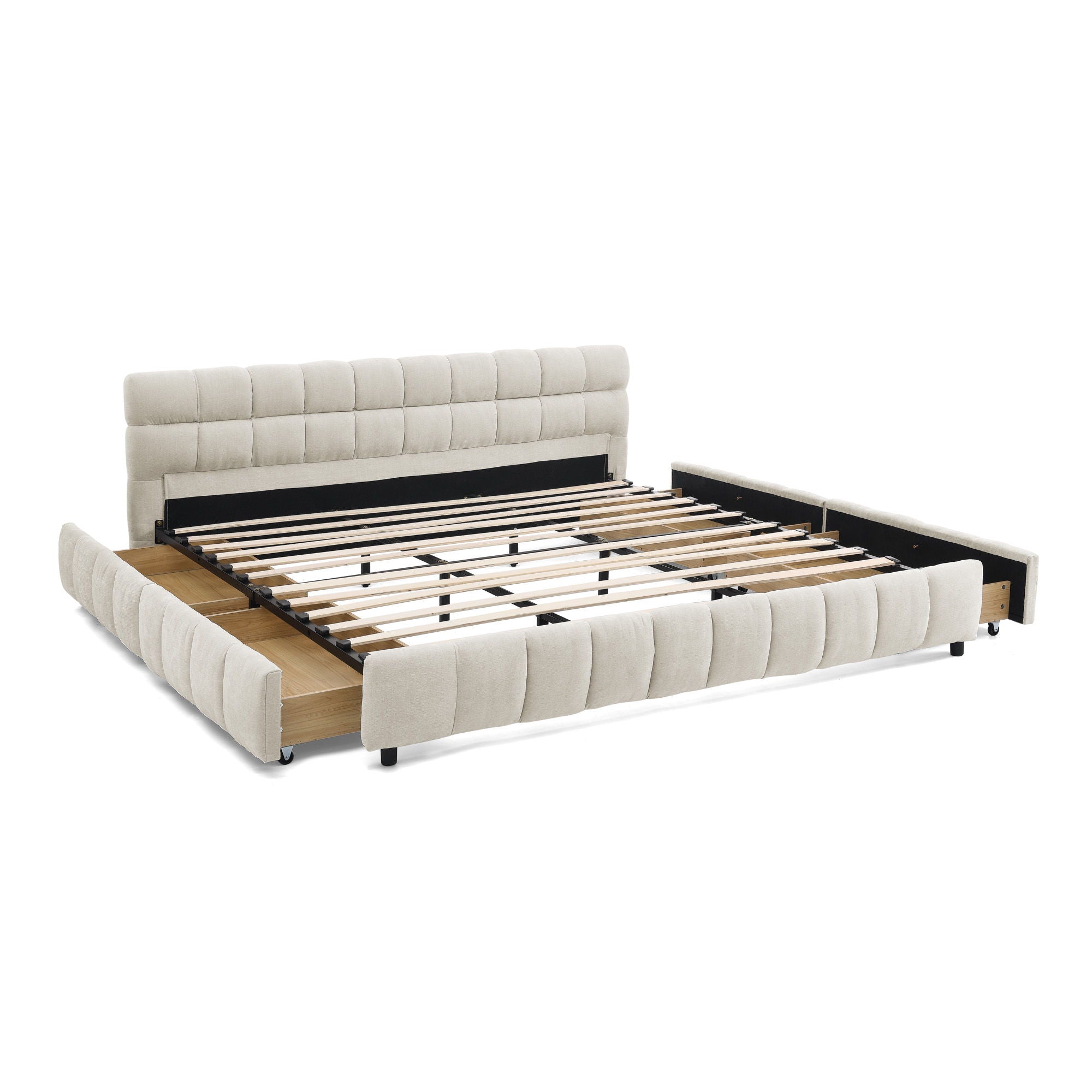 Modern Platform Bed Frame With Thick Chenille Fabric