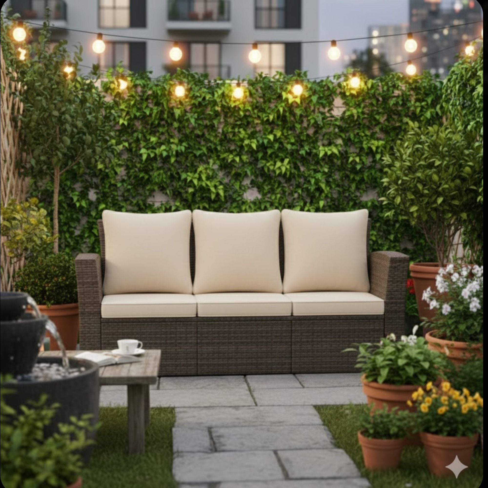 All-Weather Wicker 3 Seat Patio Sofa With Thick Cushions