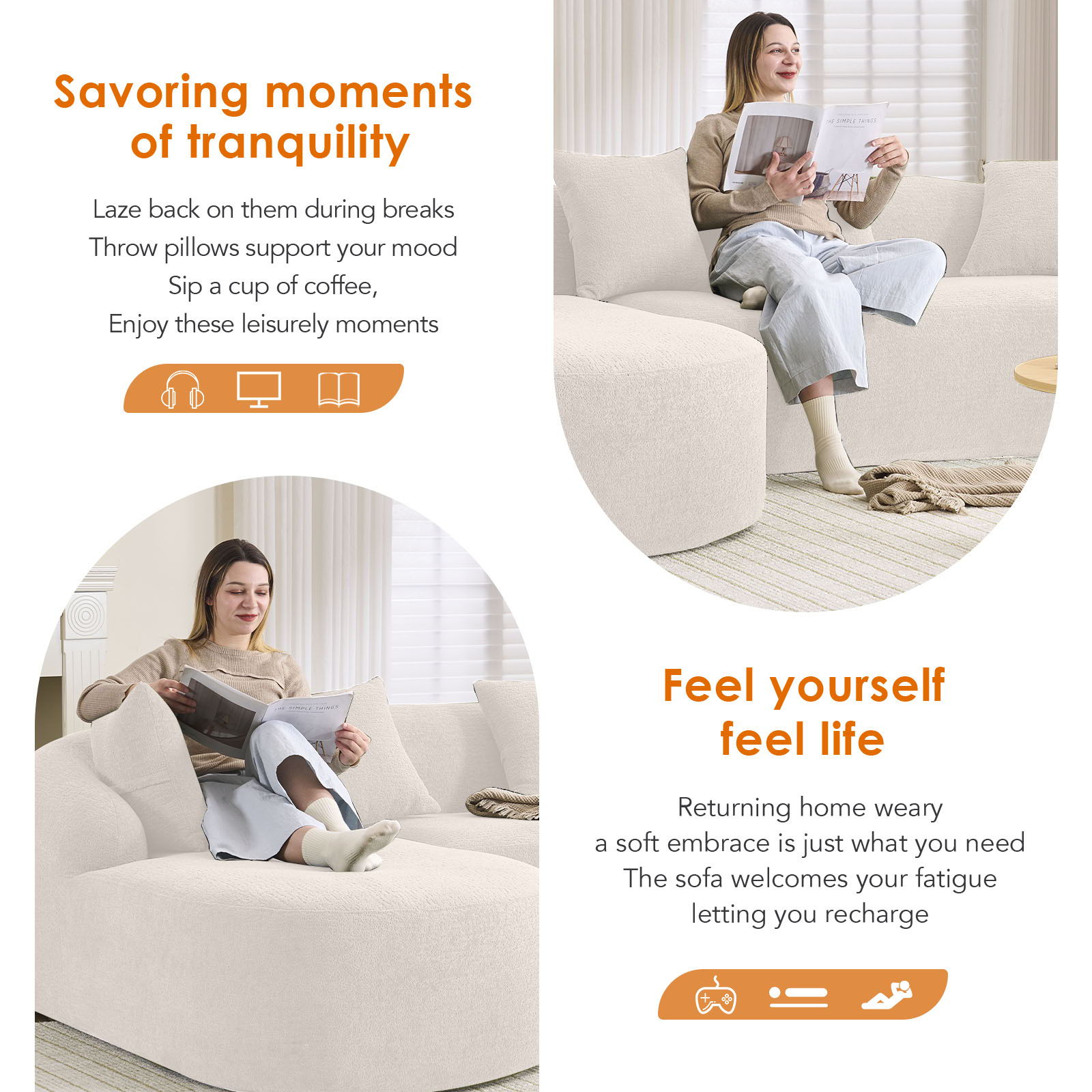 Combined Sofa With 4 Pillows