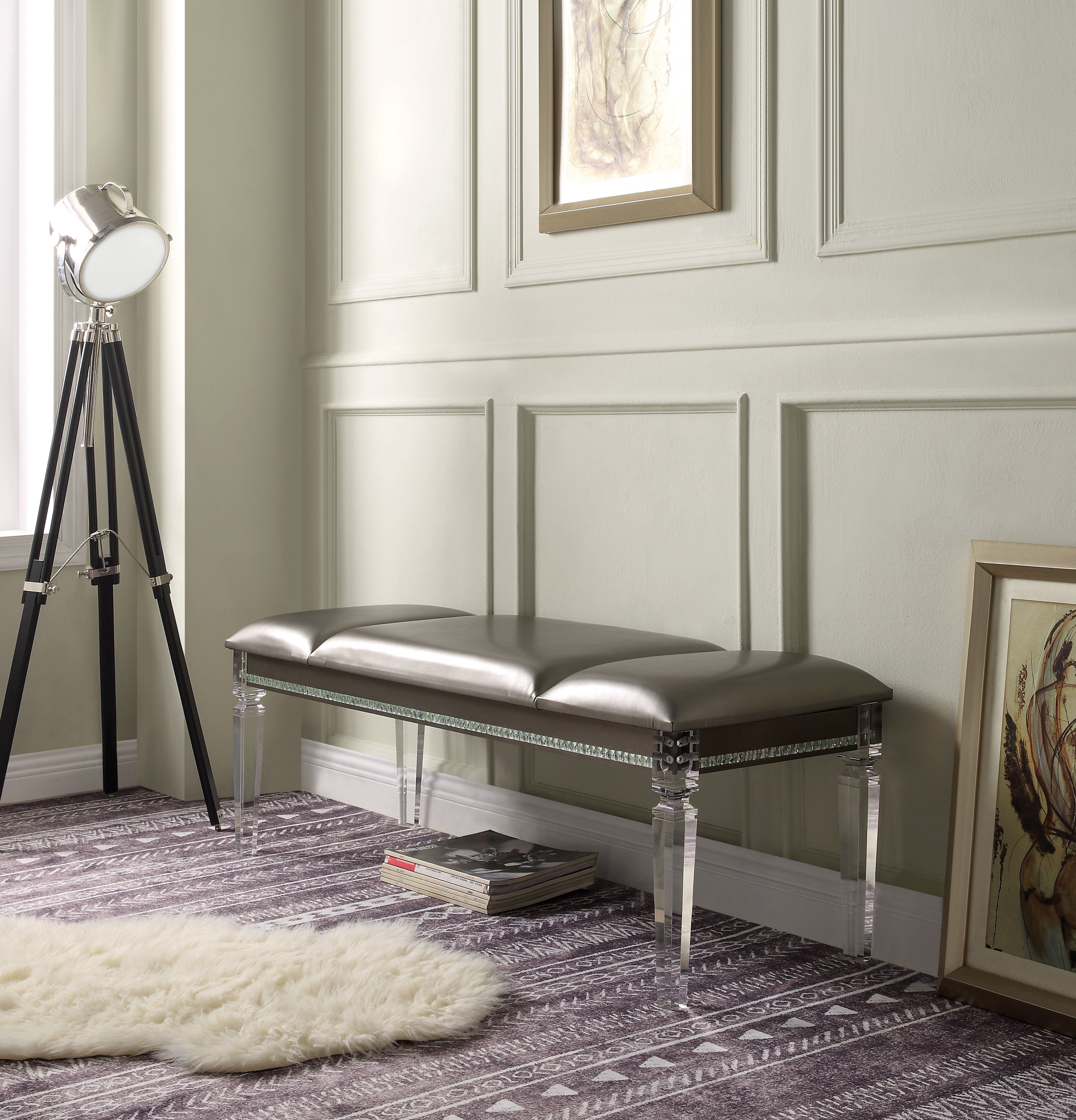 ACME Sadie - Bench - PU & Clear Acrylic | Meri Furniture