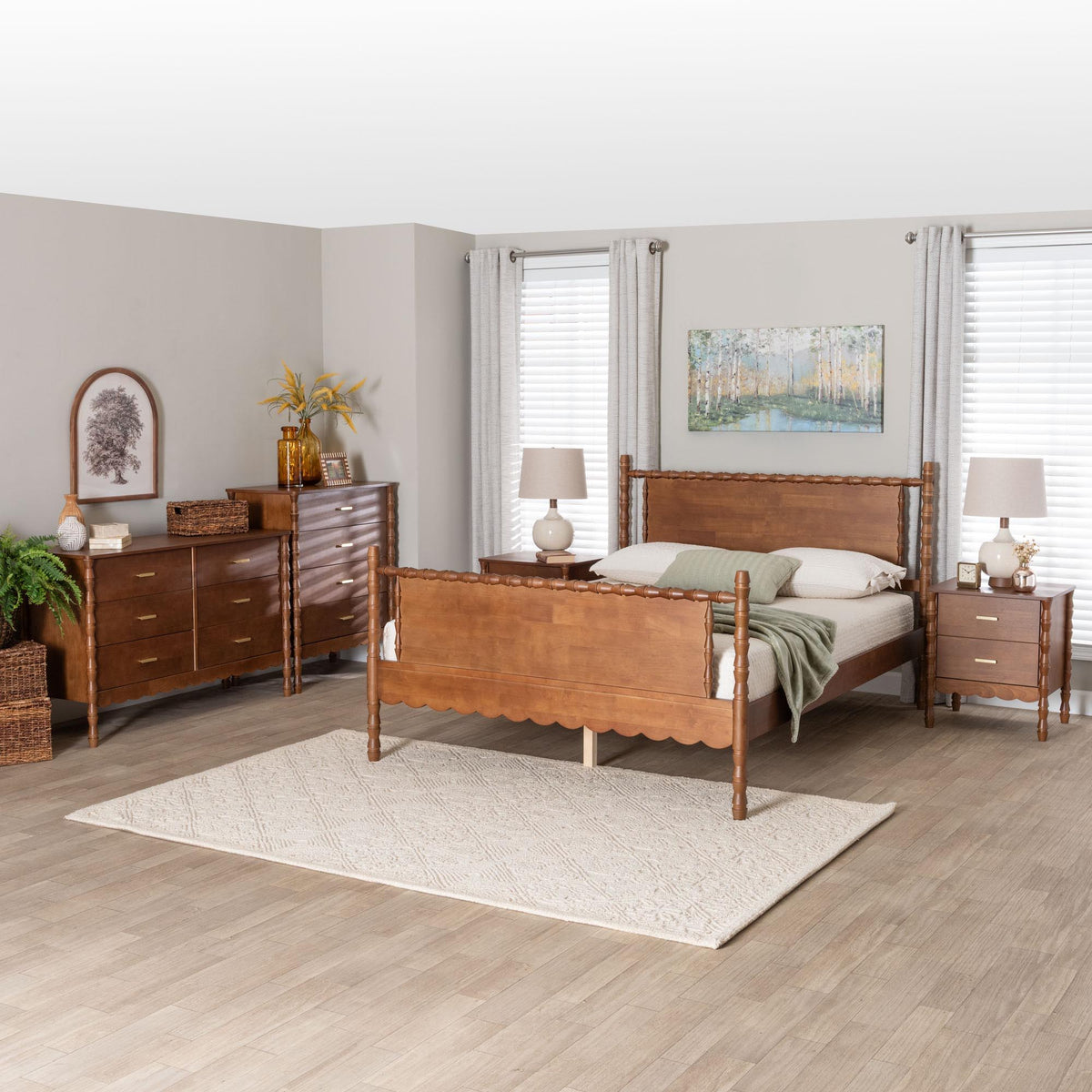 Danette Bobbin Wood  5-Piece Bedroom Set, Queen