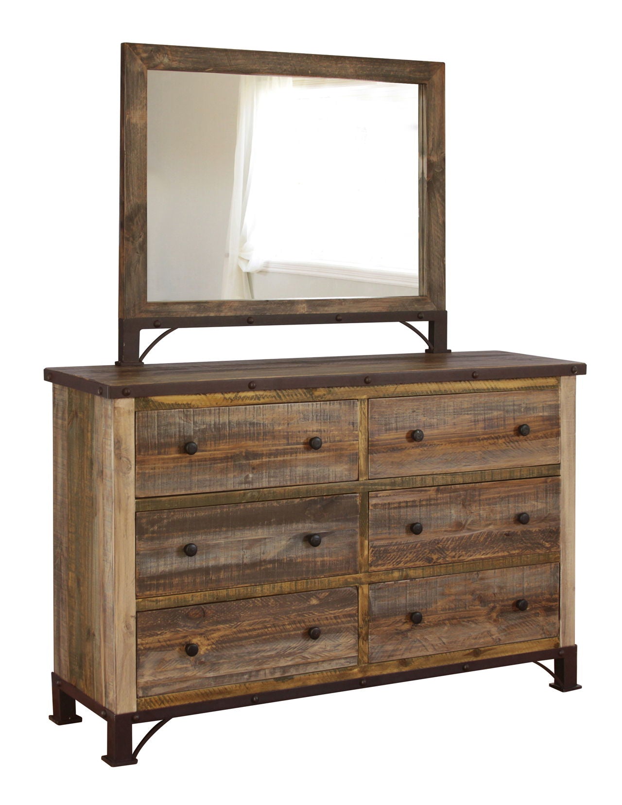 International Furniture Direct Antique - Dresser With 6 Drawers - Multicolor | Meri Furniture