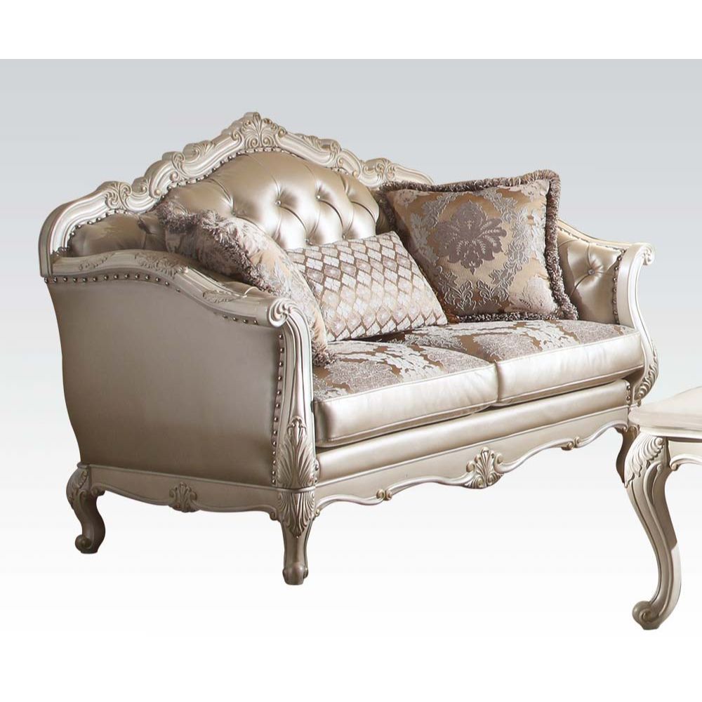 ACME Chantelle - Loveseat - Rose Gold PU/Fabric & Pearl White | Meri Furniture