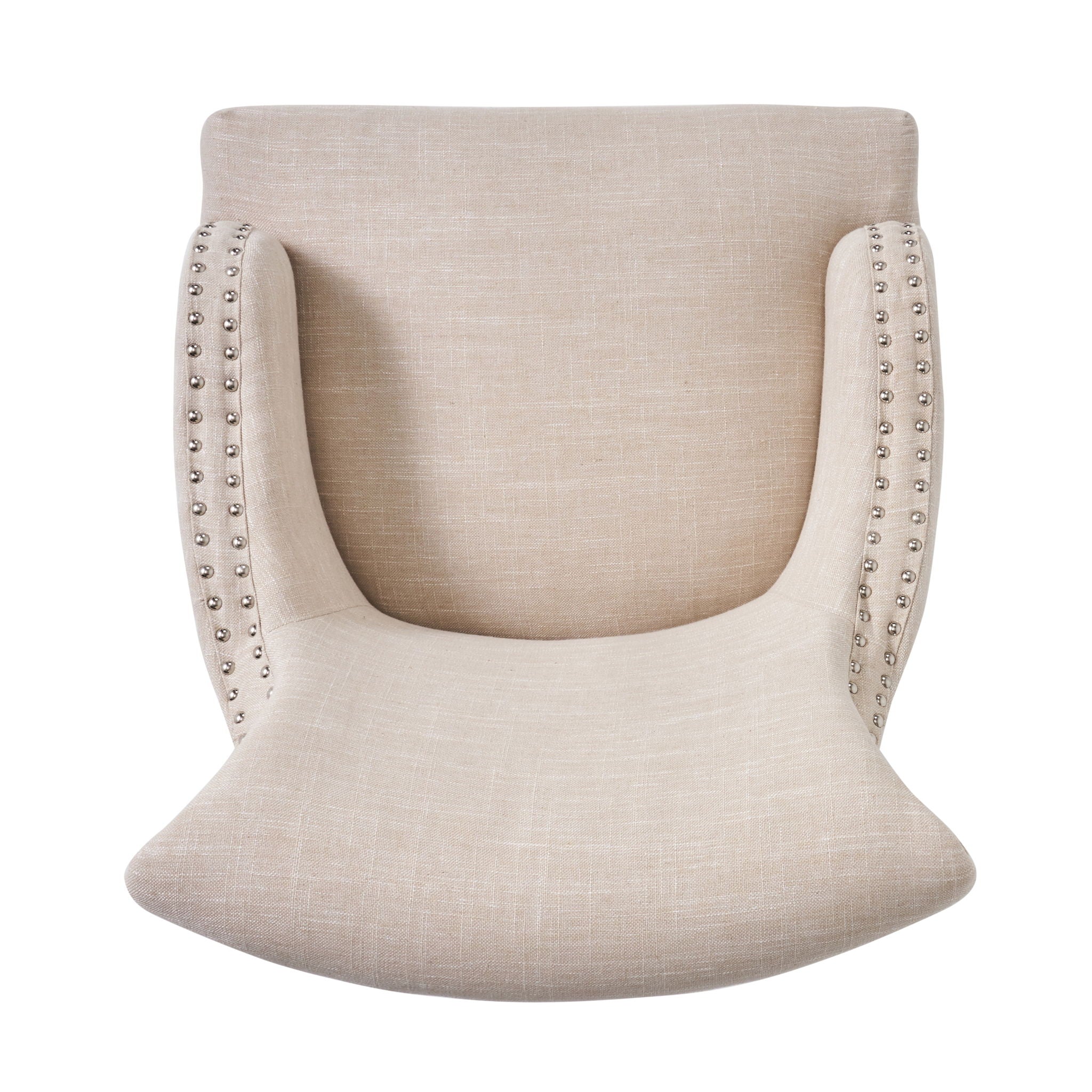 Upholstered Armchair With Rolled Back, Tapered Legs And Nailhead Trim - Light Beige