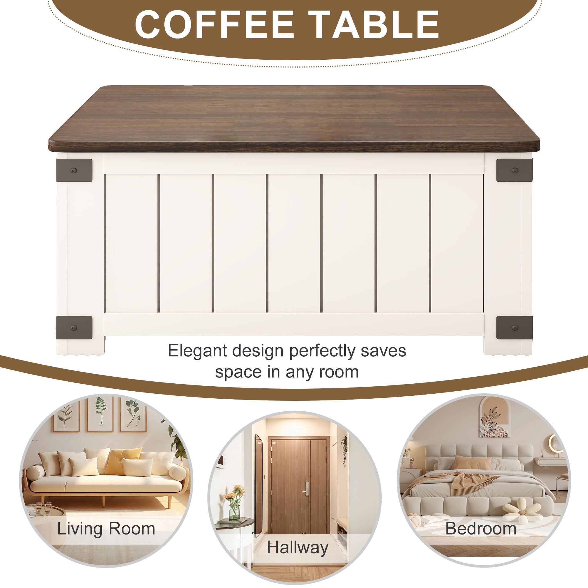 Farmhouse Style Lift Top Coffee Table With Storage And Charging Station - White Wood