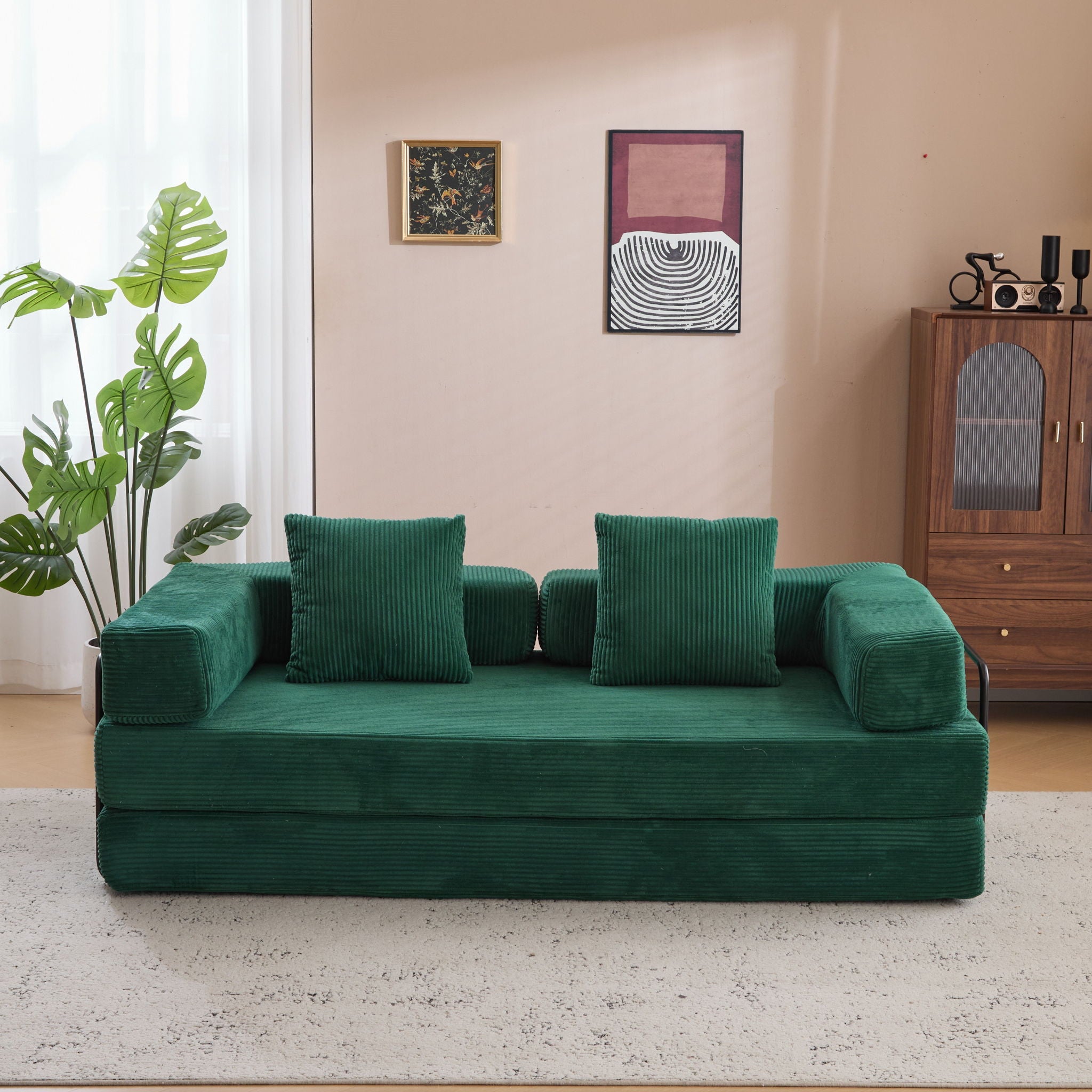 Floor Couch, Convertible Floor Sofa Bed With Pillow Back Support Armrest