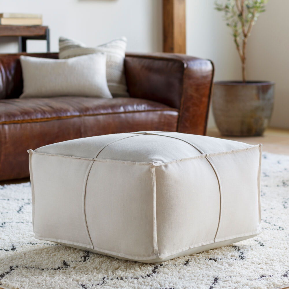 Solid Linen Pouf