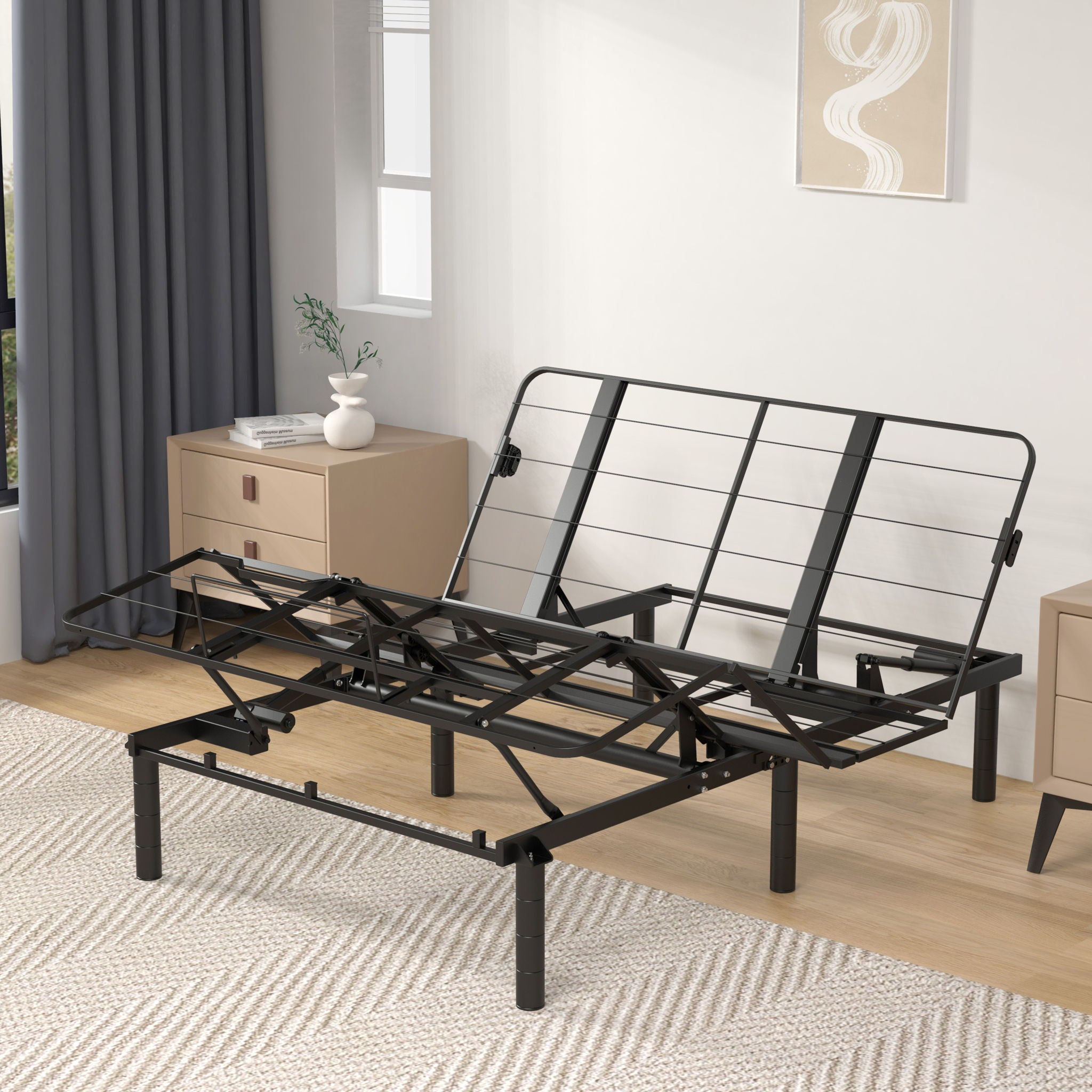 Zero Clearance Adjustable Bed Base Frame With Quiet Motor And Dual USB Ports, Queen Size - Black