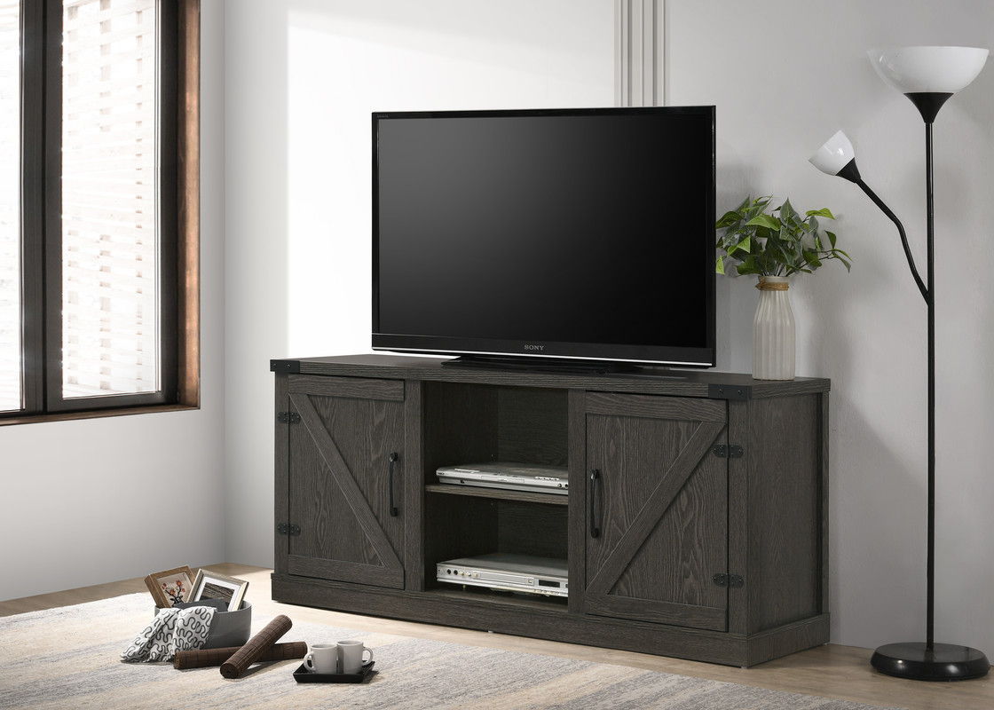 Salma Dark Gray 58"W TV Stand with 2 Open Shelves and 2 Cabinets
