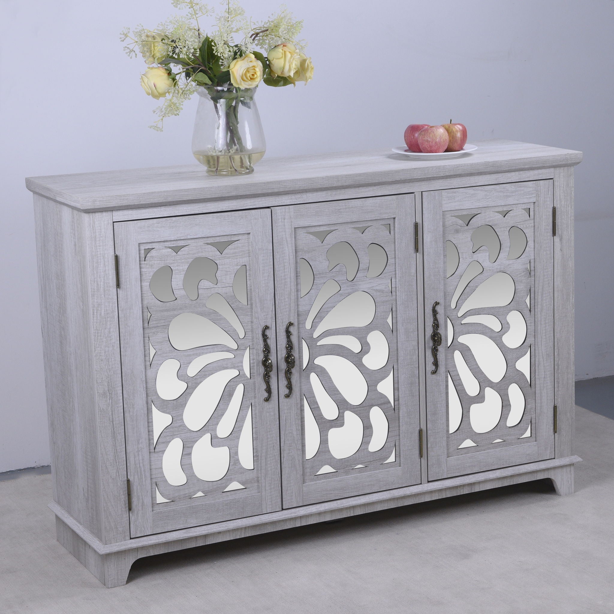 3 Door Mirrored Sideboard Cabinet With Adjustable Shelves