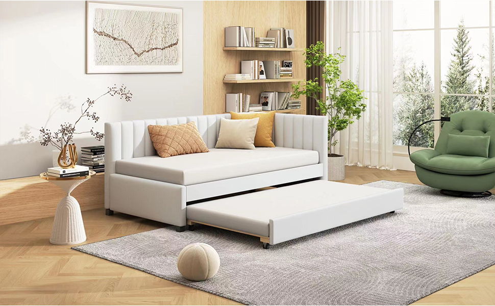 Upholstered Daybed, Sofa Bed Frame, No Box Spring Needed