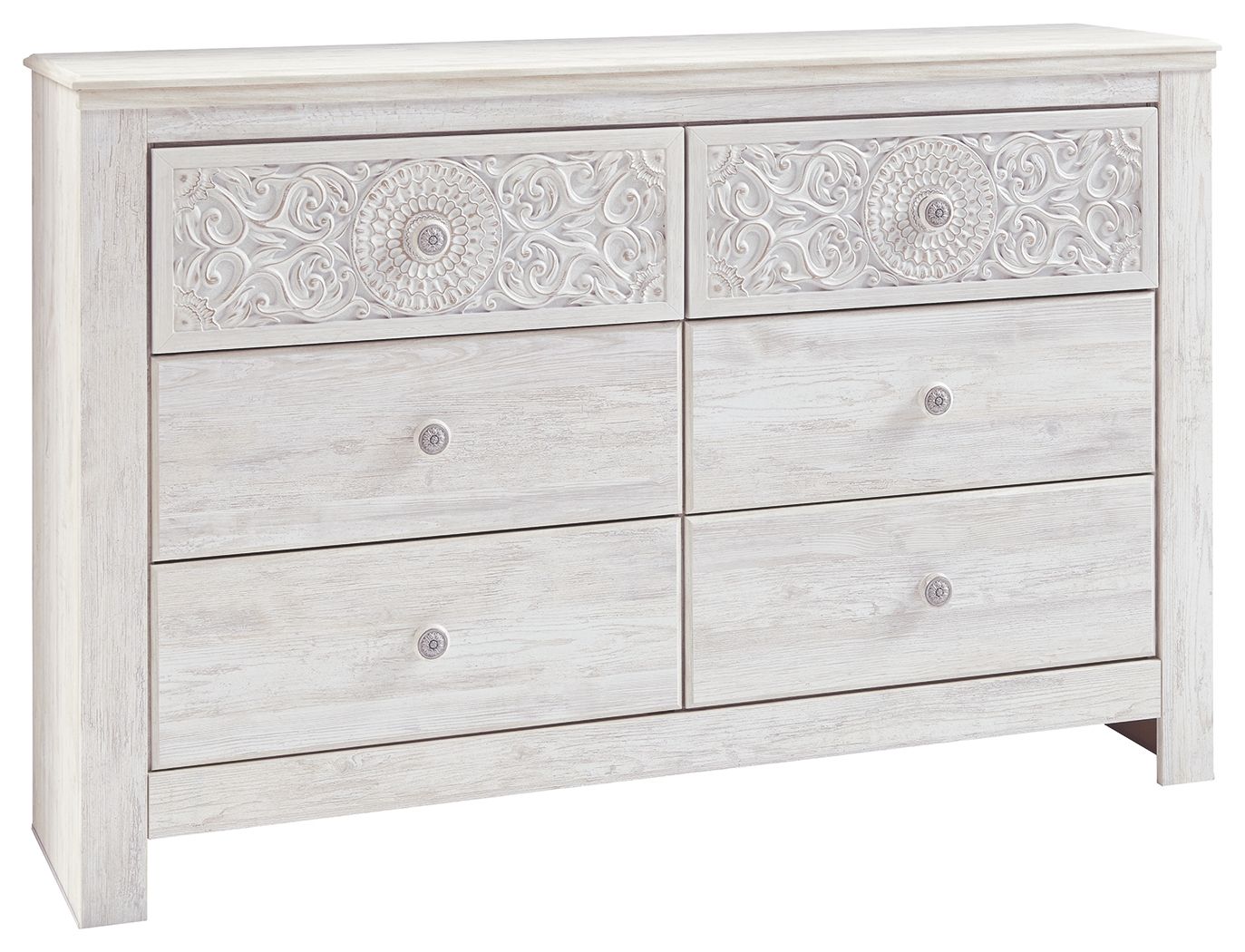 Ashley Furniture Paxberry - Whitewash - Six Drawer Dresser - Medallion Drawer Pulls | Meri Furniture