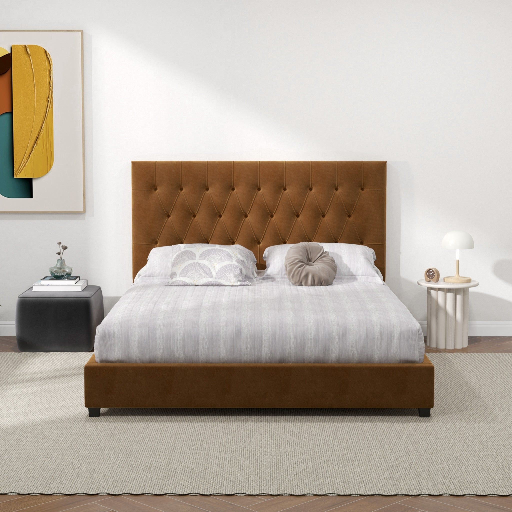Donald - Mid-Century Modern Upholstered Platform Bed
