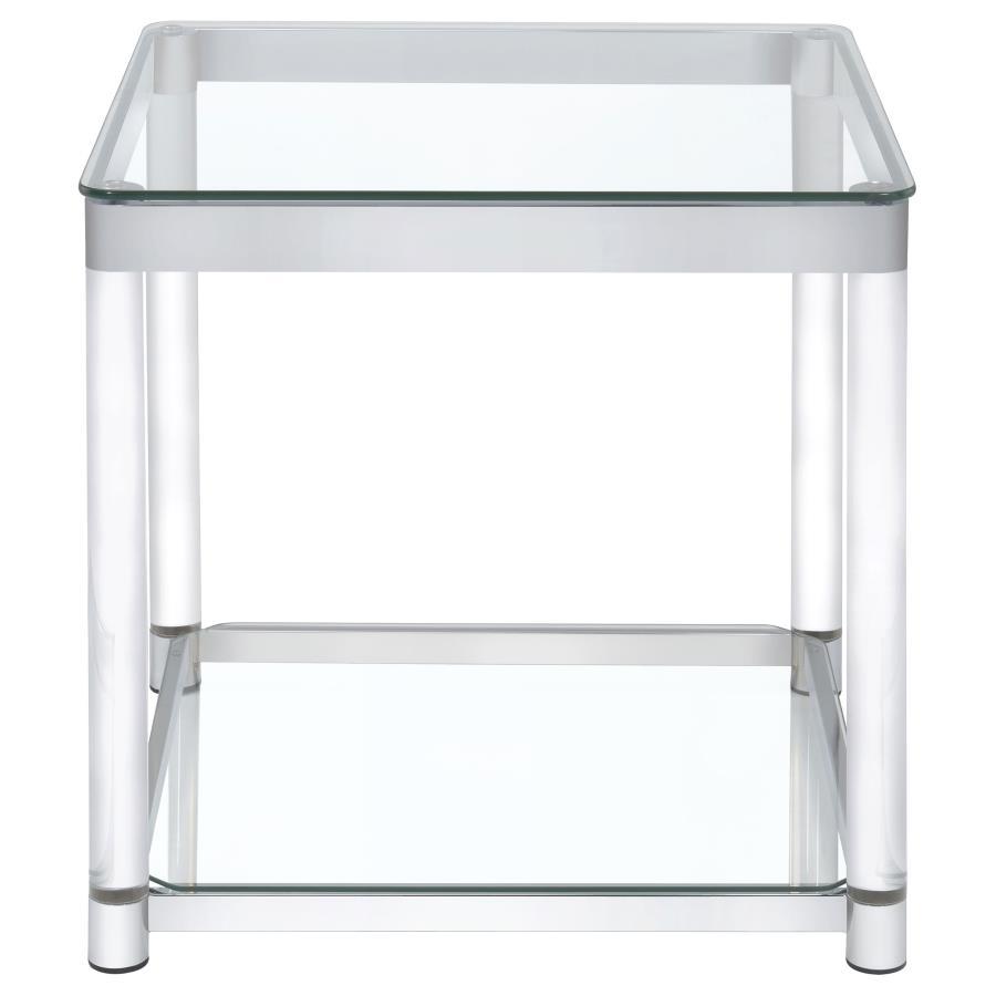 Coaster Fine Furniture Anne - Square Glass Top Acrylic Leg Side End Table - Chrome | Meri Furniture